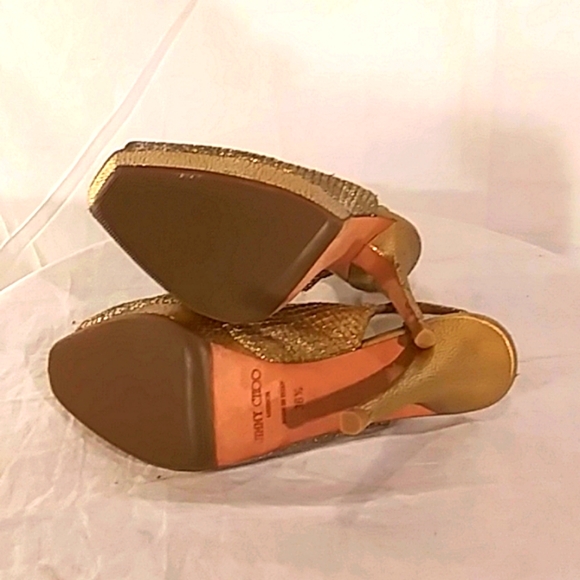 🔥🔥Jimmy Choo London Metallic Elaphe Gold Peep Toe Platform Heels - Picture 8 of 13